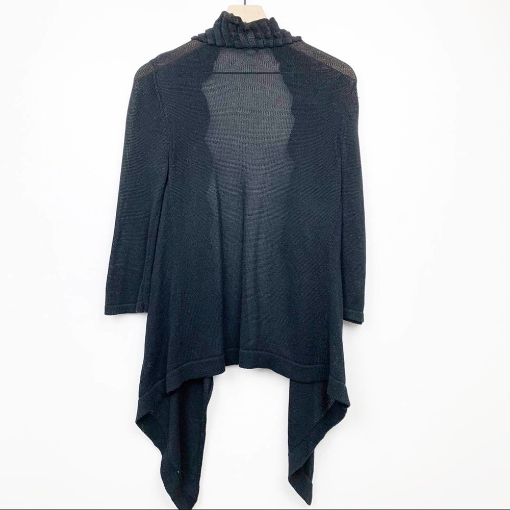 Loft Cardigan Womens Size Small Ruffle Neck Cascading Black Sweater - Picture 2 of 4